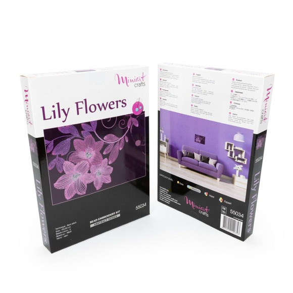Embroidery Bead Kit Miniart Crafts 55034 Lily Flowers DIY Floral Handmade Decor - Picture 1 of 7